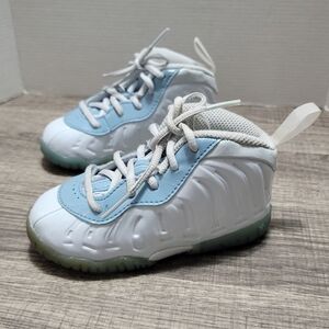 Nike Little Posite One Toddler Shoes 6C White/Light Blue